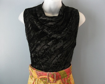 Vintage 1960's Black Velvet Gold Lurex Dress Retro Hollywood Glam Prom Gala Medium/Large Size