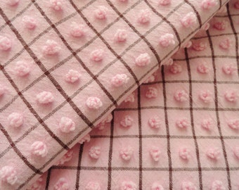 Rare Pink Morgan Jones Vintage Chenille Popcorn and Black Intersecting Lines Bedspread Fabric Piece...16.5 x 2 4"