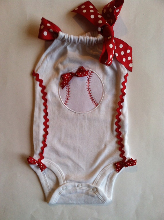 Items similar to Baby Girls Baseball Romper, bodysuit. For Your Little