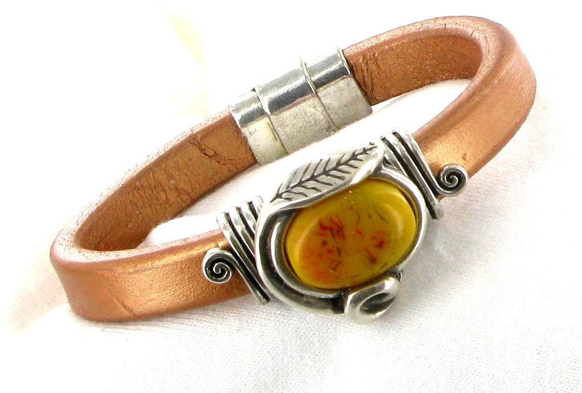 Regaliz Leather Bracelet Pearlized Copper with by mybriteideas