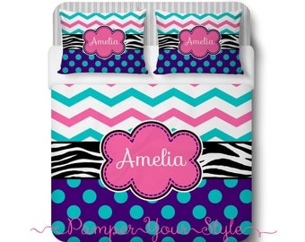 Interior Design Your Own Bedding purple bedding etsy custom designed zebra polka dot and chevron teal pink duvet or