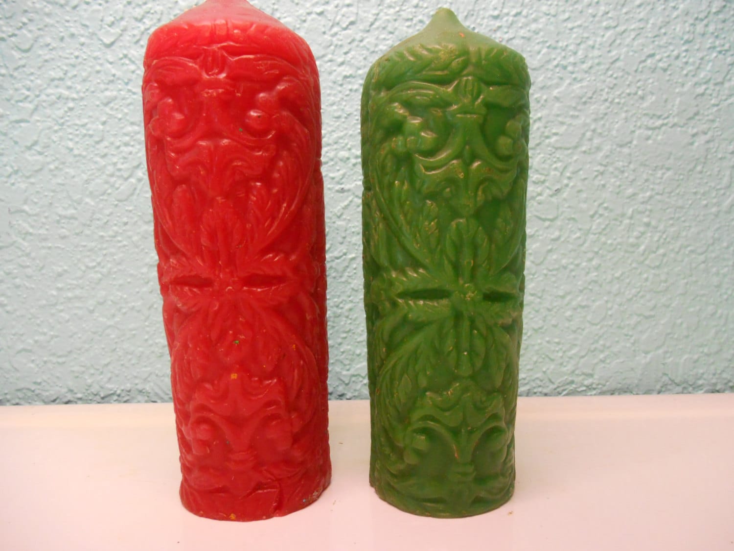 Set of two vintage wax candles in holiday by SouvenirAndSalvage