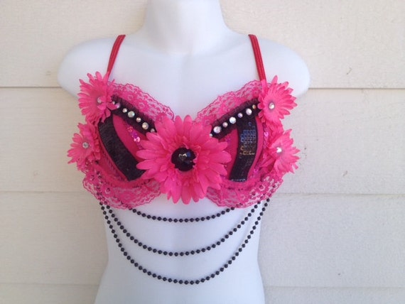 Items similar to Child/Tween Hot Pink and Black Dance / Costume Bra on Etsy