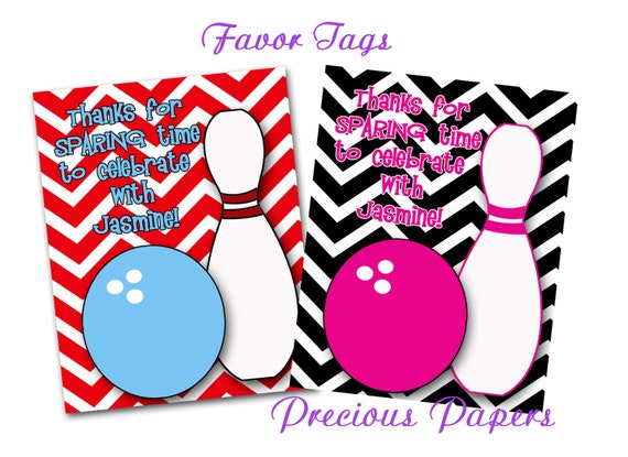 Digital bowling favor tags You print Bowling Birthday Party