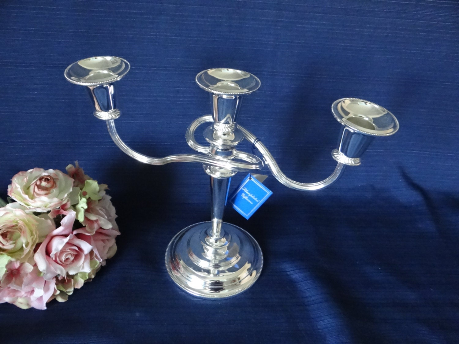 English Silverplated Triple Candle Holder Home by