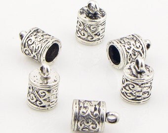 Cord Ends, 6mm hole,antique silver alloy,13mm long, 8.5mm wide, 10 pieces