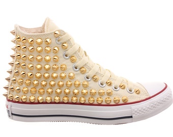 white leather converse with gold studs