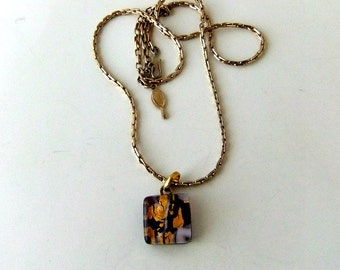 Gold Tone Chain Necklace Murano Glass Pendant Sarah Coventry