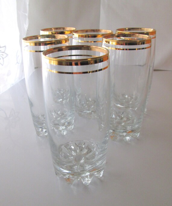 Vintage Gold Striped Drinking Glasses. Barware Set by RitasGarden