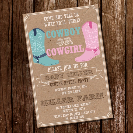 Cowboy or Cowgirl Shabby Chic Gender Reveal Party Invitation