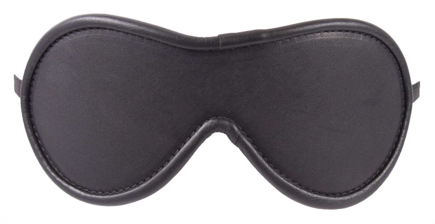 Black Leather BDSM Blindfold Black Suede Lining Genuine