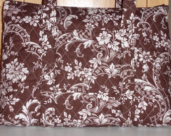 Brown And White Toile Print Quilted Purse