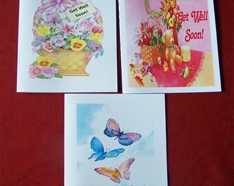 Get Well Note Card Series- 3 Design s- Blank Inside 