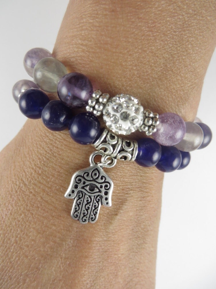 Hamsa Protection Mala Bracelet Yoga Jewelry Mala Set Hand by HVart