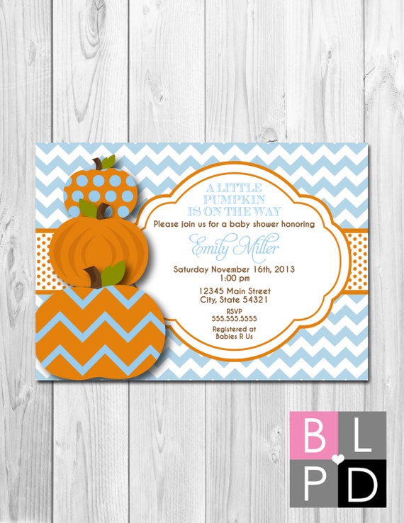 Little Pumpkin Baby Shower Invitation - Blue and Orange - DIY - Printable Il_570xn
