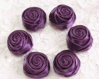 6 Handmade Rolled Roses (1-1/4 inches) in Amethyst MY-159-90 Ready To Ship