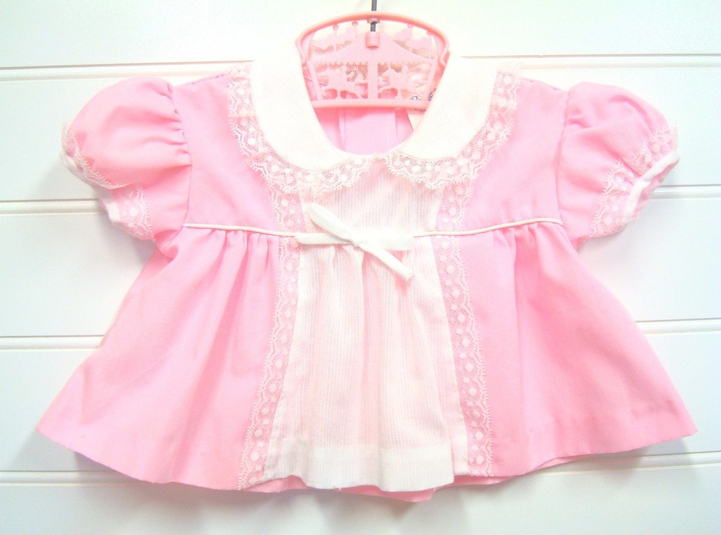 Vintage Baby Clothes Baby Girl Dress In Pink and White With