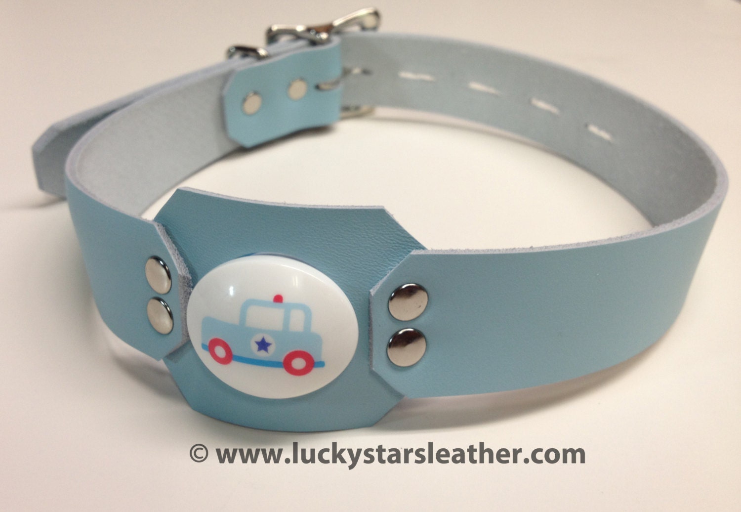 Custom Baby blue Handmade Leather pacifier gag/dummy gag