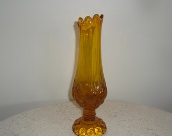 Amber stretch vase Tall vase with star burst design, Retro vintage collectible amber vase,