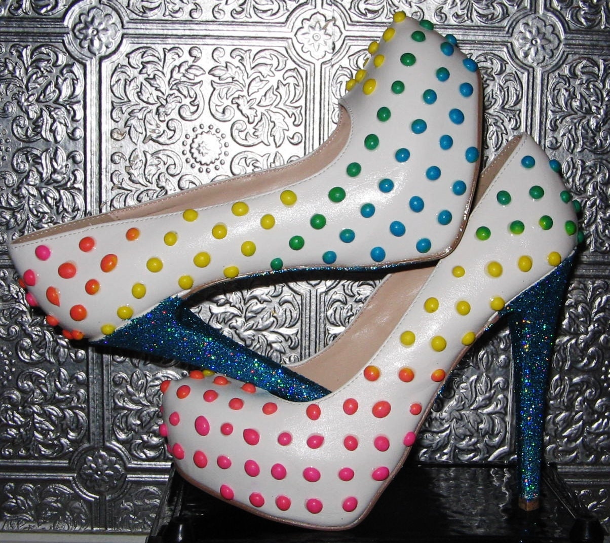 candy buttons polka dot heels with glittered soles and heels