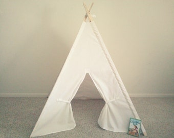 White Teepee Canvas Tent White Tipi Wigwam or Kids Fort the teepee guy kids photo prop