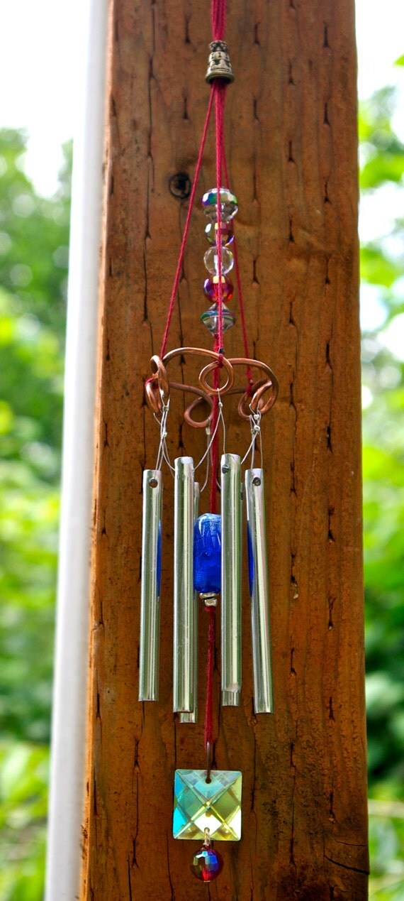 small copper loops wind chime with crystals