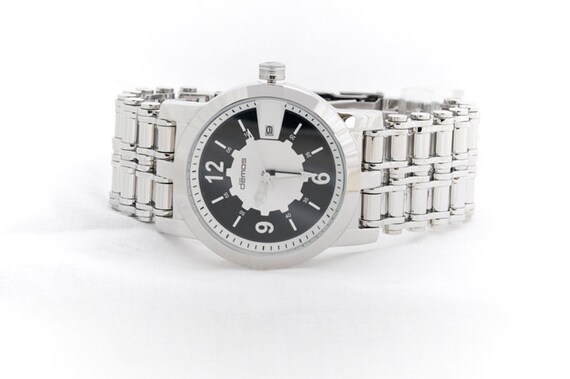 Sons of Anarchy - Mayans MC style - Motorcycle CHAIN wristwatch / Biker Watch - Polished Stainless Steel Bracelet with Black / White Dial