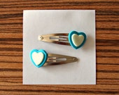 Set of 2 cute glow in the dark silver snap hair clips (made of polymer clay)