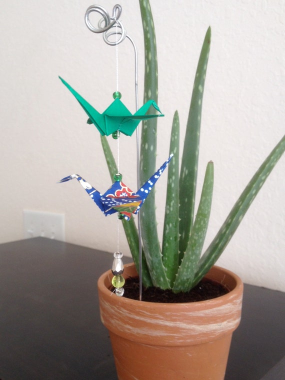 Origami Crane Plant Decoration by BetweenTheSpectrum on Etsy