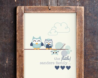 Cute Owl Family Print for a Baby Boy's Nursery - Owl Print - Instant Download Wall Art - Edit and Print at Home with Adobe Reader