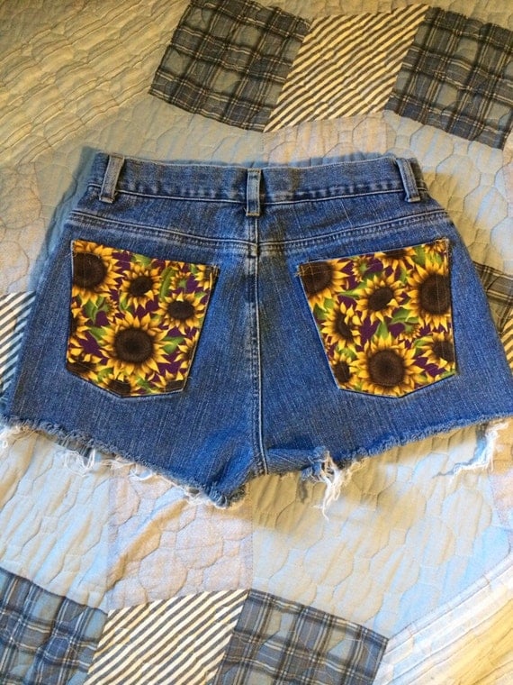 Items similar to Sunflower high waisted shorts on Etsy