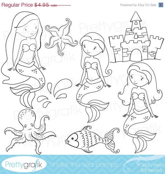 40% OFF SALE mermaid digital stamp commercial use, vector graphics, digital stamp, digital images - DS458 Il_570xn