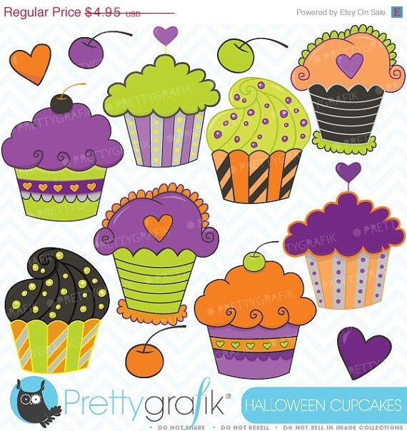 60% OFF SALE Halloween Cupcakes, clipart commercial use, vector graphics, digital clip art, digital images - CL353 Il_570xn
