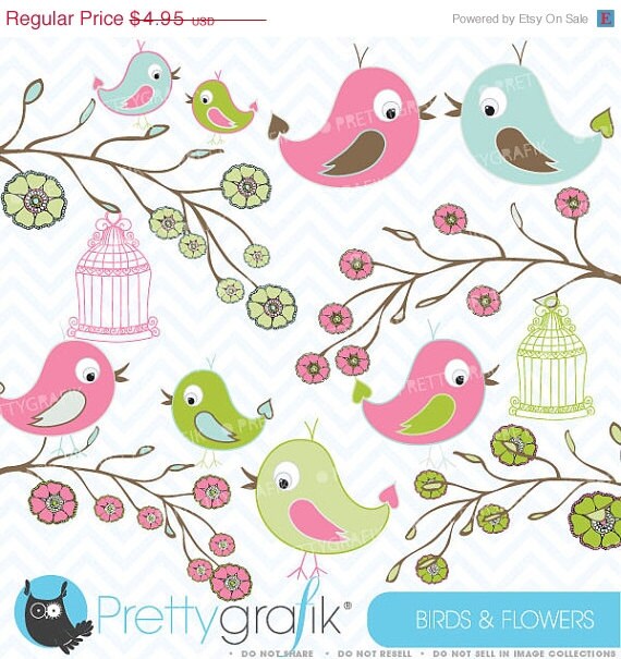 80% OFF SALE Birds and Flowers clipart commercial use, vector graphics, digital clip art, digital images - CL422 Il_570xn