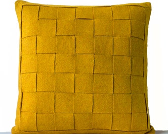 Mustard Pillow, Felt Weave Pillows, Decorative Throw Pillow cover, Gift, Square Pillow, Modern decor Chair Pillow Wool Mat pillow All Sizes