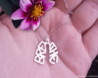 Sterling Silver BREATHE lungs necklace