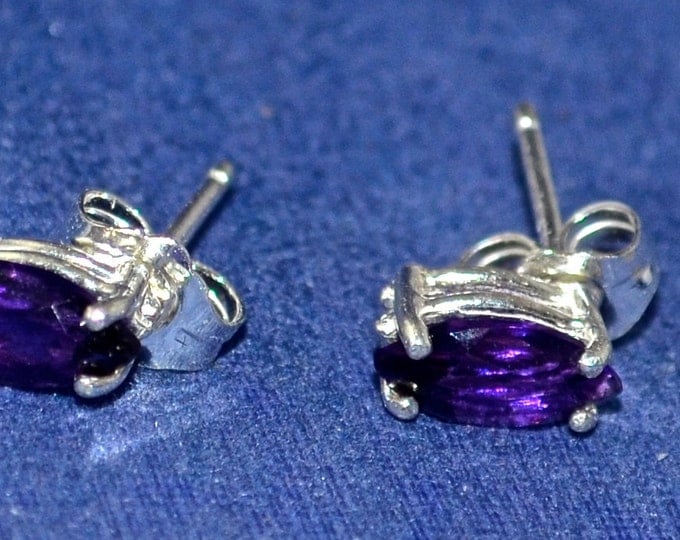 Amethyst Stud Earrings, 8x4mm Marquise, Natural, Set in Sterling Silver E631