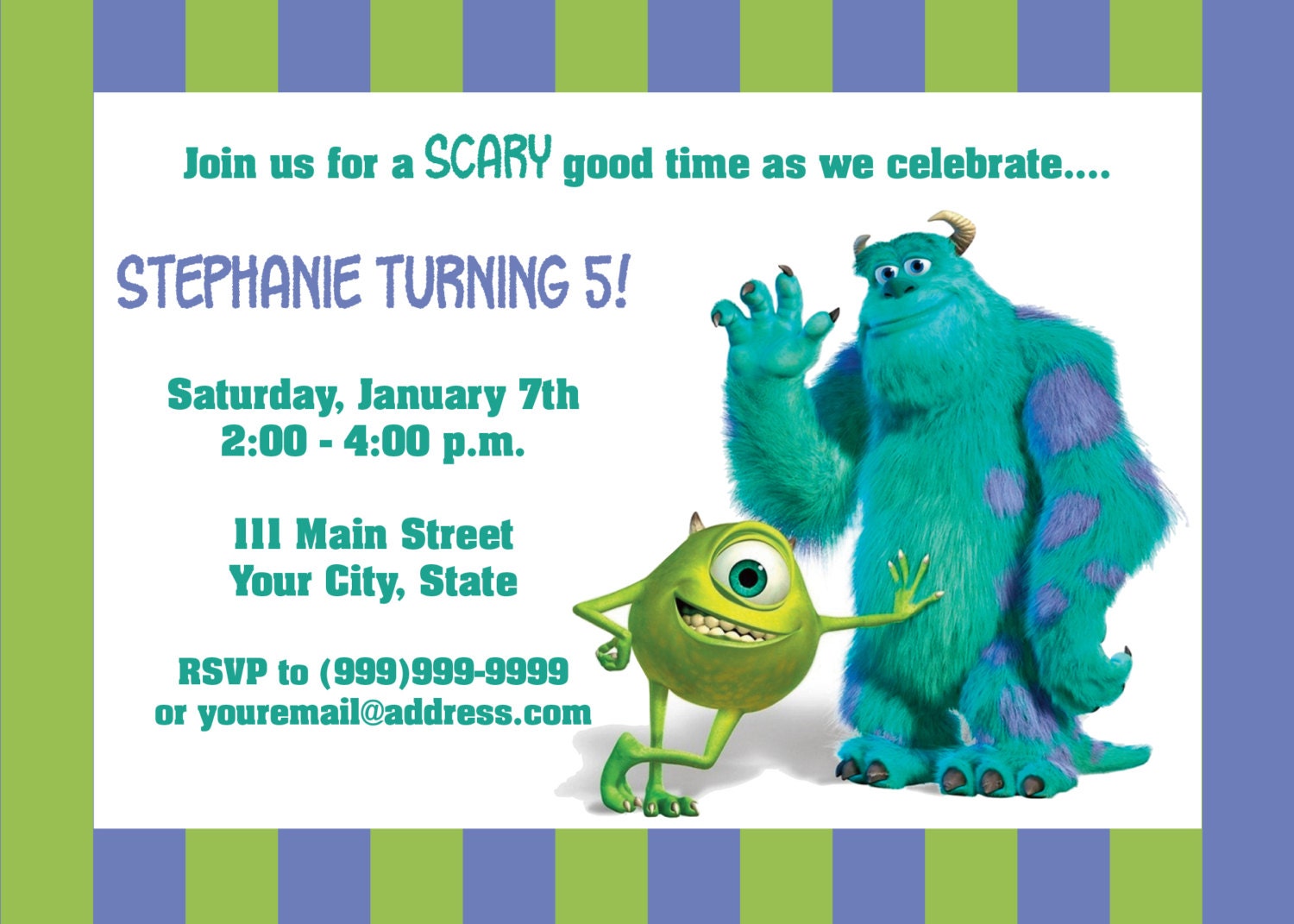 Monsters Inc Invitation by SusanCDesigns on Etsy