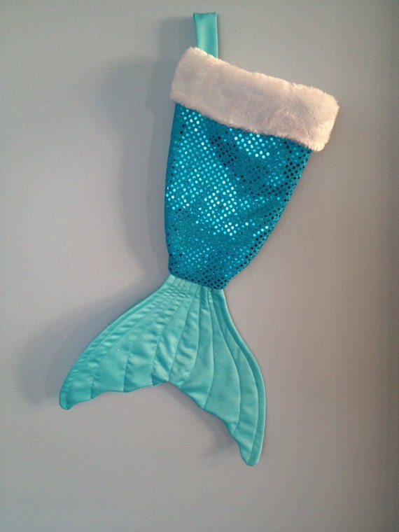 Mermaid tail Christmas stocking-blue/turquoise by mermaidbythebay