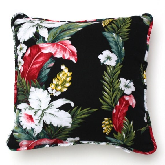 ALOHA THROW PILLOW . Vintage Tropical Floral Fabric Accent