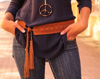 Boho belt, tie belt, tassel belt, suede belt, hip belt, hippie belt, brown suede belt, gypsy belt, leather belt women