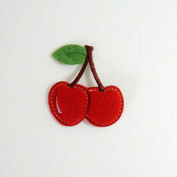 Embroidered Cherry Applique 3D Felt Applique Iron by LastCentury