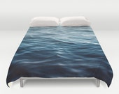 Duvet Cover, Deep Ocean Blue Coastal Waters Bedding Cover, Nautical Loft Cottage Home Beach Surf Decor Cobalt Blue Bedroom Accent Interiors