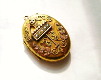 Victorian 14k Gold Locket with Seed Pearls, Antique Gold Locket, Gift for Her