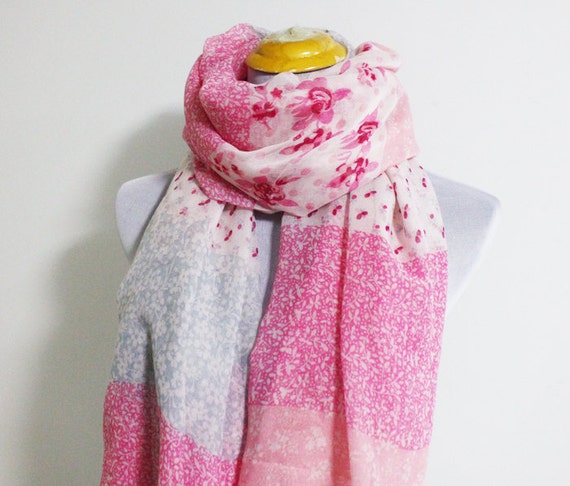 Pink Floral Colorblock Scarf Infinity Scarf by Dailyaccessoriez