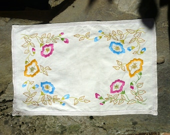 French colourful cotton hand embroidered tray cloth