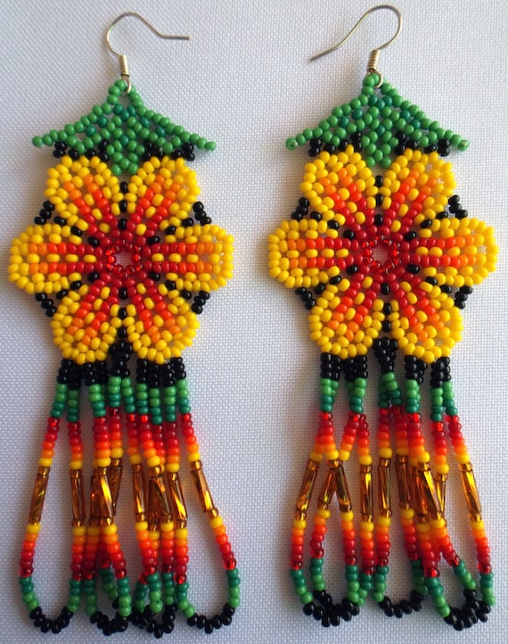 Huichol Beaded Flower earrings