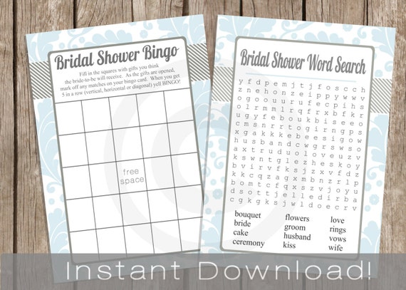 Light Blue BRIDAL Shower Games Set / Bingo and Word Search Cards / light blue / digital printable files / INSTANT DOWNLOAD / wedding shower Il_570xn