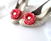 Shoe Clips, Red and white flowers, Silk Flower , Red wedding ,Wedding , Accessories wedding , Accessories women , Shoe Accessories Shoe Clips, Red and white flowers, Silk Flower , Red wedding ,Wedding , Accessories wedding , Accessories women , Shoe Accessories