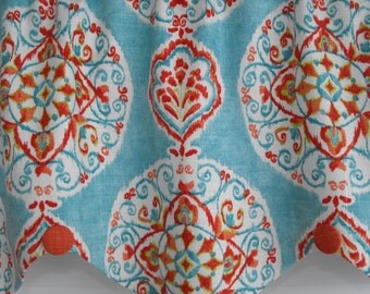 Window treatment valance. window valance, teal valance, contempory valance, orange, window curtains, decorative pillows